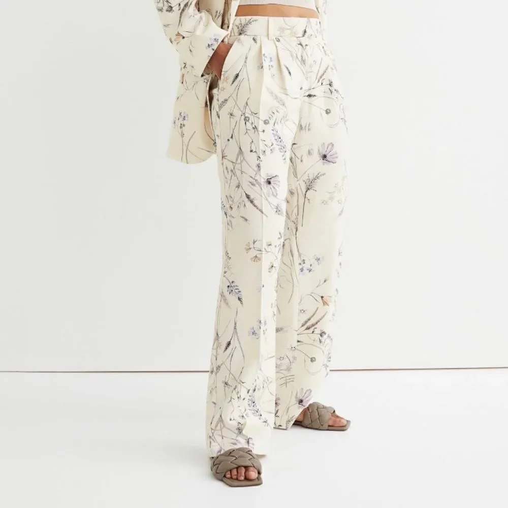 H&M Linen Blend Floral Pants High waist New